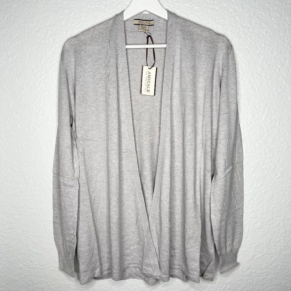 AMICALE Gray Cashmere Blend Open Front Cardigan 